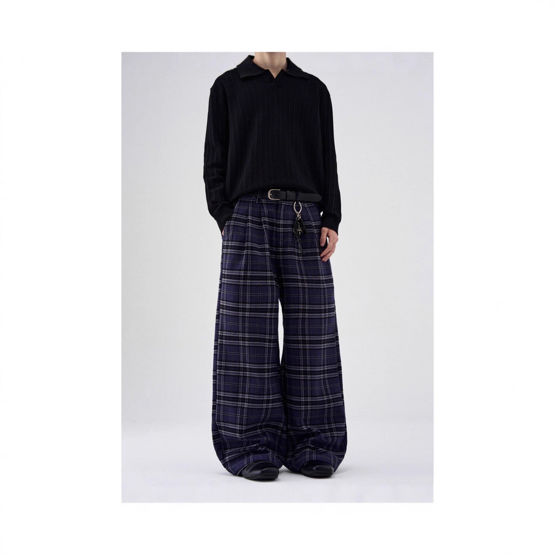 Women Casual Wide Leg Trousers in Check Pattern Mune Fashion