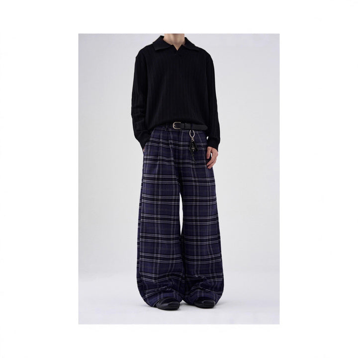 Women Casual Wide Leg Trousers in Check Pattern Mune Fashion