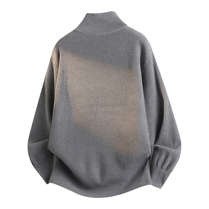 Unisex Oversize Knit Zip Jacket with Stand-Up Collar, Ribbed Texture & Two-Way Zipper Mune Fashion
