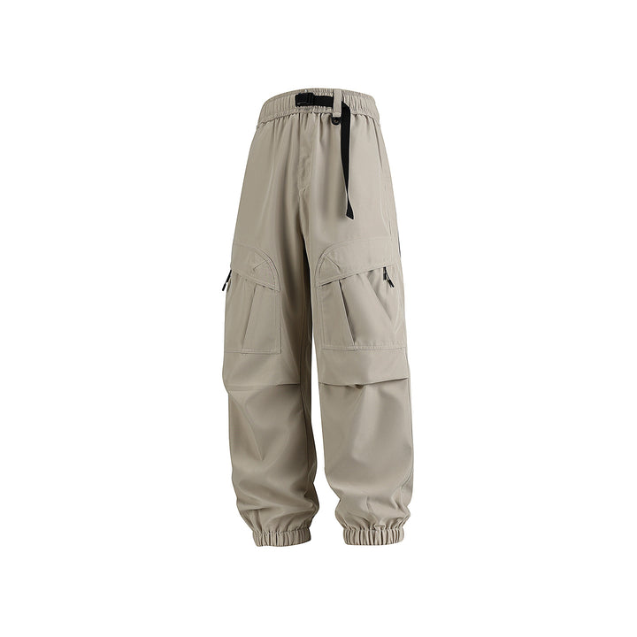 Men's Loose Technical Cargo Jogger Pants with Elastic Drawstring Waistband and Multiple Pockets Drune