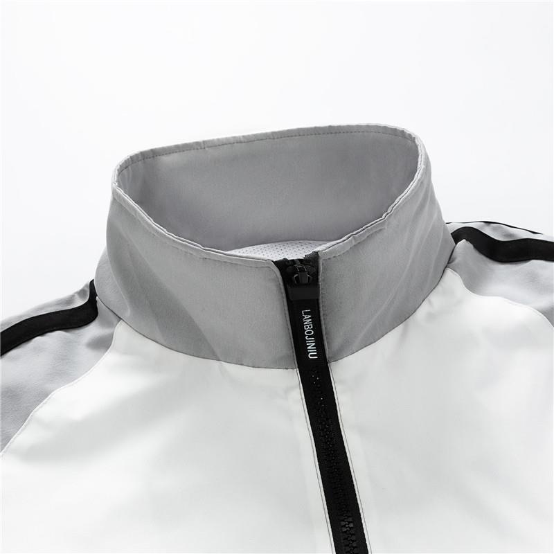 Men's Lightweight Windbreaker Track Jacket in Geometric Color Block with Mesh Lining, Stand-up Collar & Zipper Mune Fashion