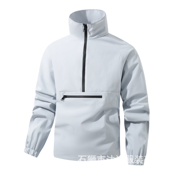 Men's Wind and Water Repellent Anorak Pullover Jacket with Half Zip and Kangaroo Pocket Mune Fashion
