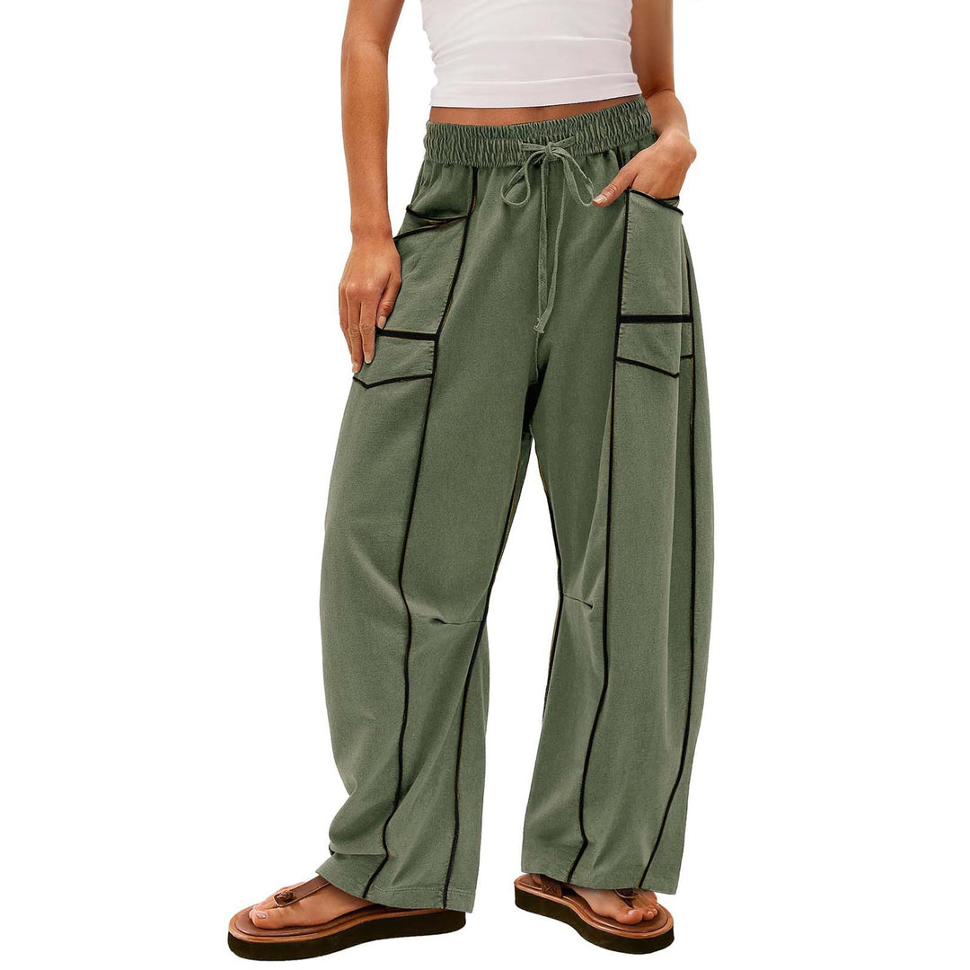 Women’s wide lounge pants with drawstring, contrast piping, and cargo pockets Mune Fashion
