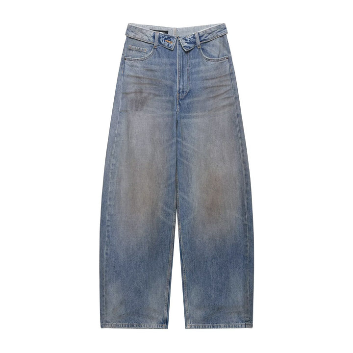 Women's wide high-waist jeans in vintage look with frayed rips Mune Fashion