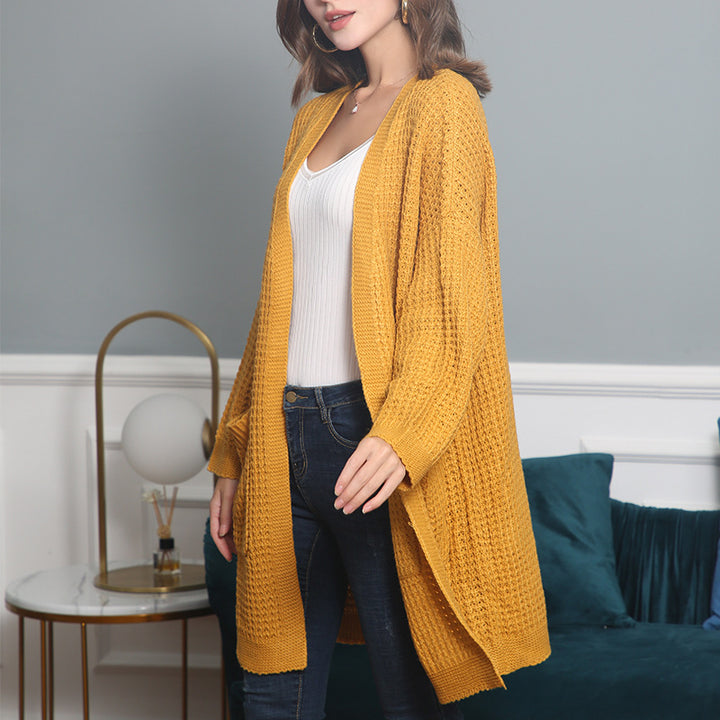 Women Long Oversize Knit Coat with Open Front and Patch Pockets Mune Fashion
