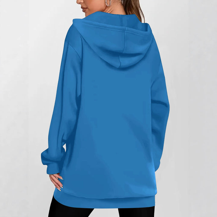 Women's Long Hooded Sweat Jacket with Metal Zipper, Kangaroo Pockets and Figure-Flattering Silhouette Drune