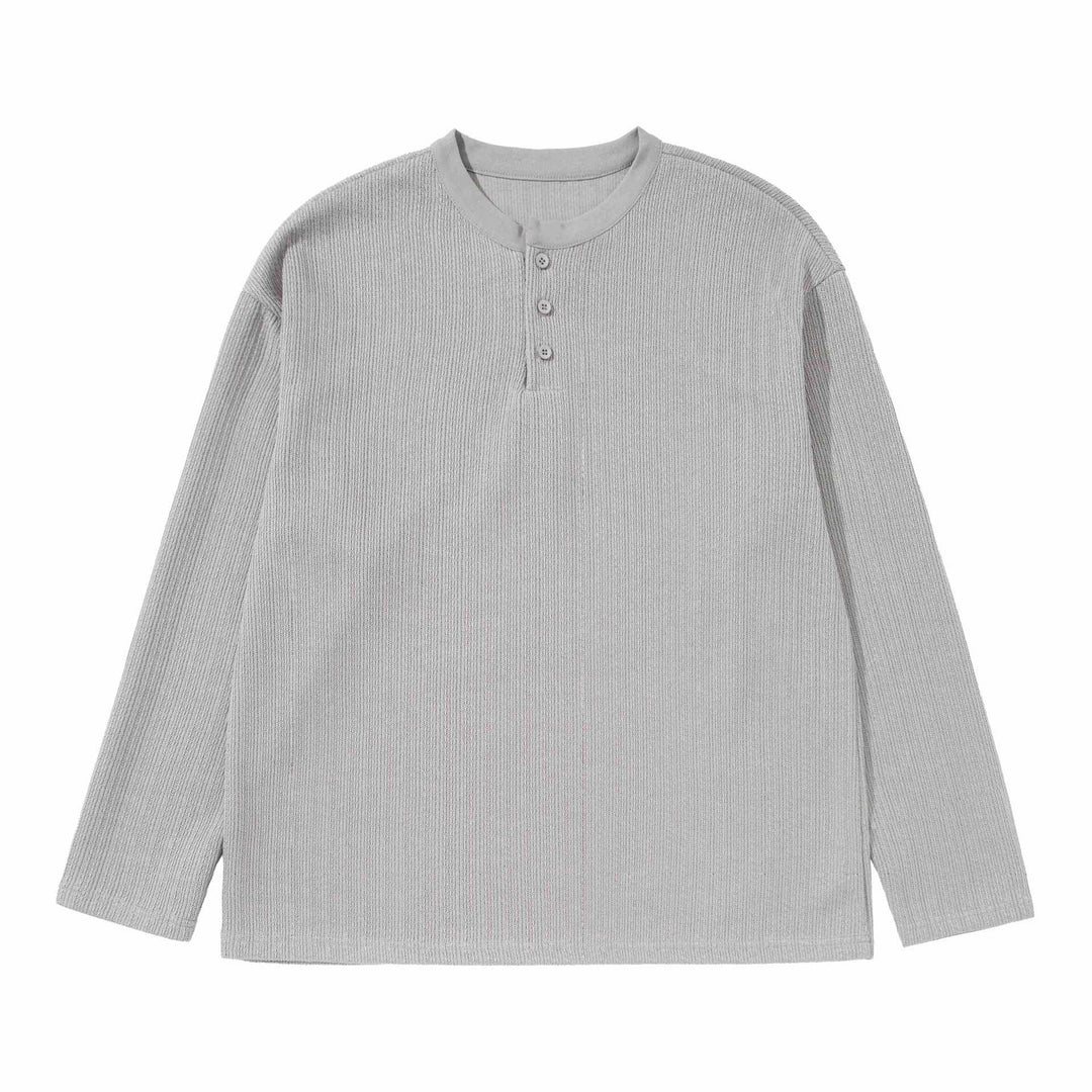 Unisex Structured Waffle Henley Shirt with Straight Hem and Oversized Silhouette Mune Fashion