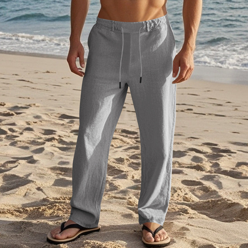 Men's lightweight linen lounge pants with elastic drawstring waistband, drawstring, and wide leg Mune Fashion