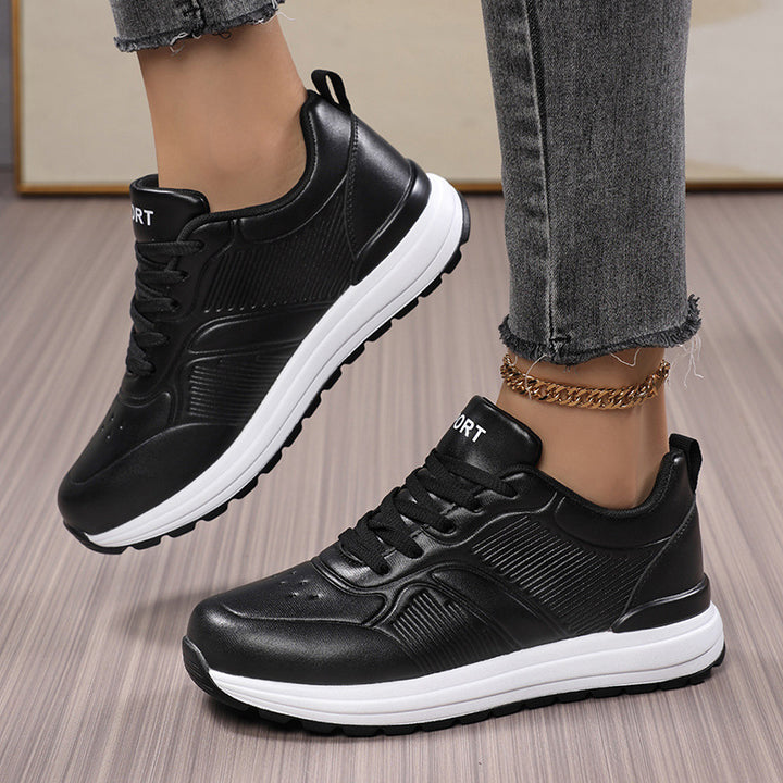Women's Casual Platform Sneakers with Shock-Absorbing Memory Midsole and Leather Look Mune Fashion