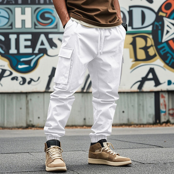 Men's Tapered Cargo Joggers with Drawstring, Patch Flap Pockets and Elastic Cuffs Mune Fashion
