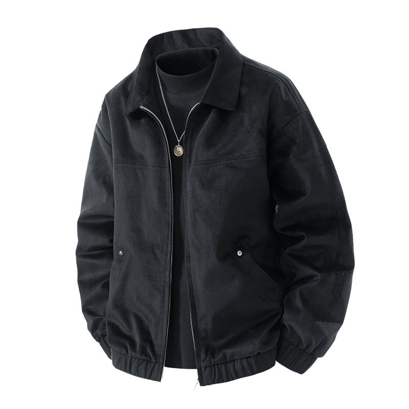 Men's lightweight Harrington jacket in suede look with shirt collar, full-length zipper and elastic hem Mune Fashion
