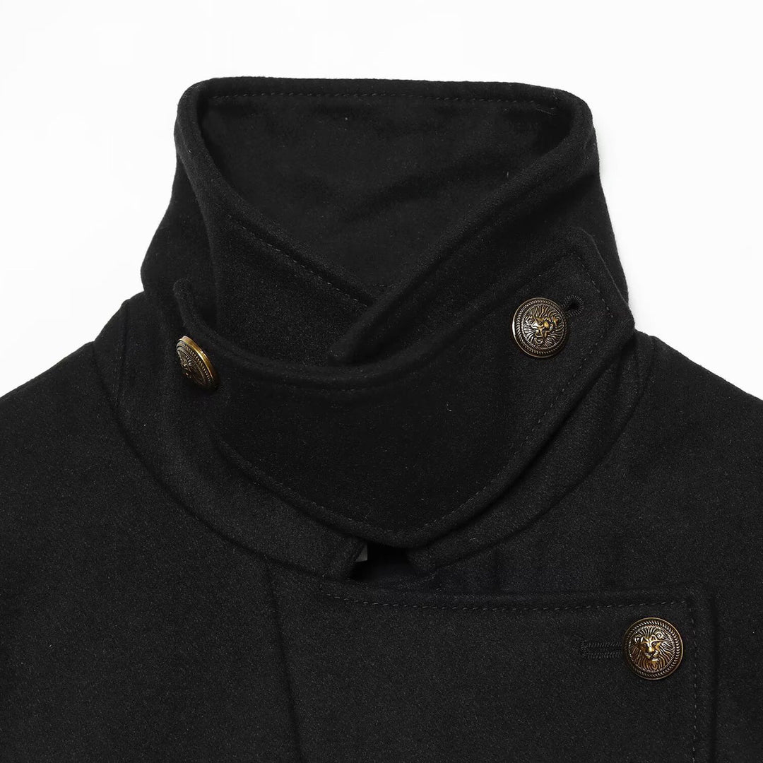 Women Short-cut maritime-inspired coat with high stand-up collar and double row Mune Fashion