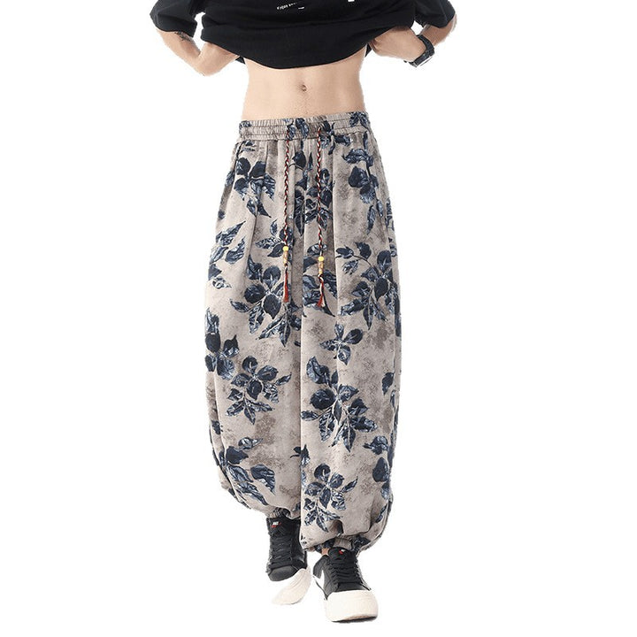 Women's casual pluder pants in ethnic print with elastic waistband, drawstring and smocked cuffs Mune Fashion