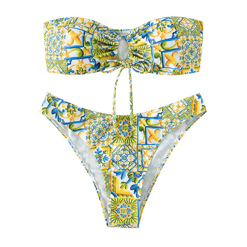 Women's bandeau bikini with sophisticated binding detail and floral print Mune Fashion