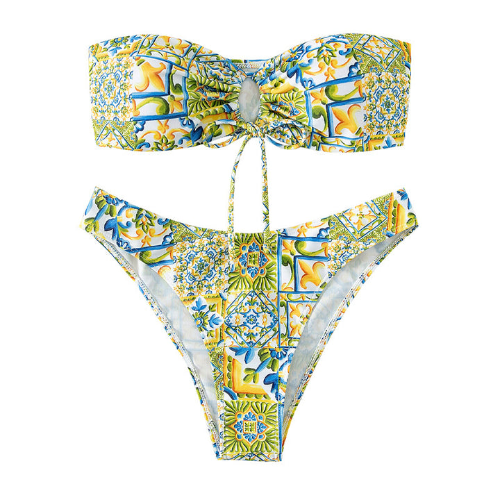 Women's bandeau bikini with sophisticated binding detail and floral print Mune Fashion