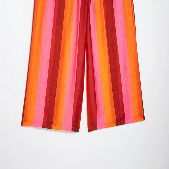 Women's Wide Culotte Pants with Drawstring Waist and Vertical Stripes Mune Fashion