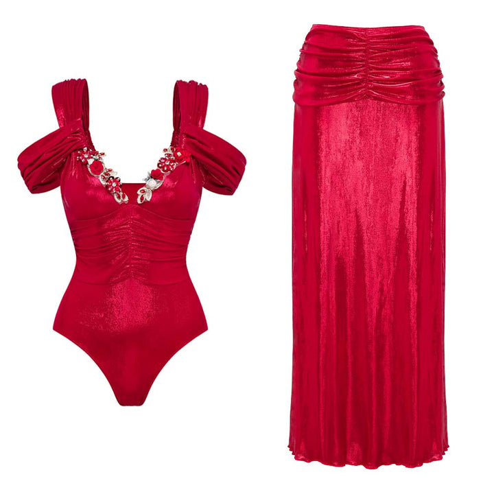 Women's swimsuit with off-shoulder design and elegant skirt Mune Fashion