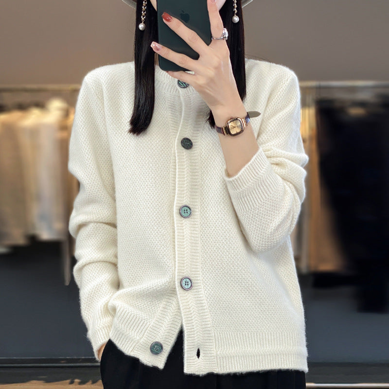 Women's Structured Fine Knit Cardigan with Cashmere-Like Feel, Full Button Placket, and Boxy Oversized Fit Mune Fashion