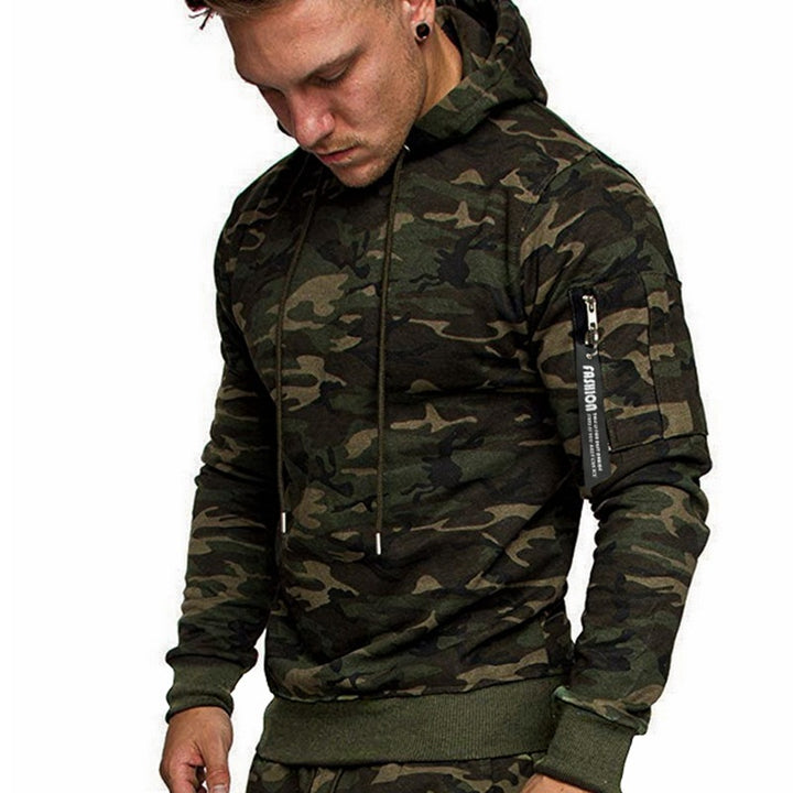 Men's Slim-Fit Hoodie with Sleeve Zip Pocket, Hood and Drawstring Mune Fashion
