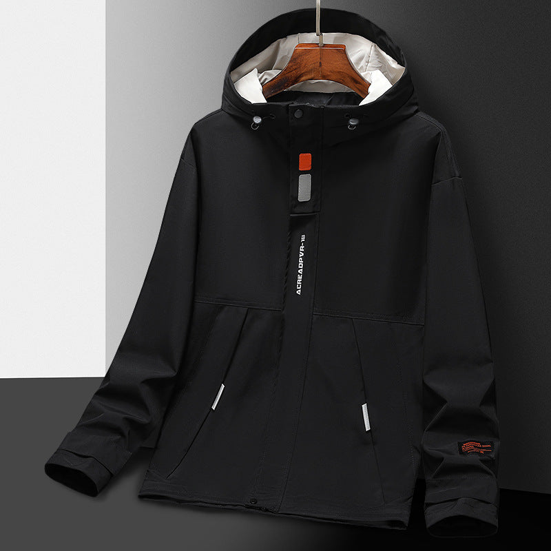 Men's Lightweight Utility Rain Jacket with Hood, Windproof Softshell and Reflective Inserts Mune Fashion