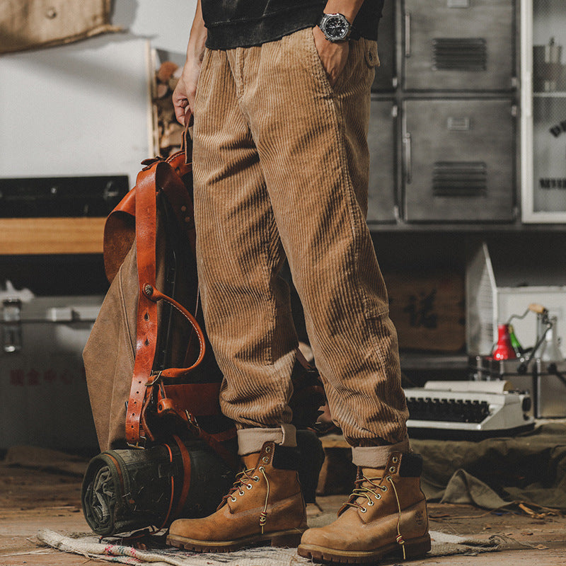 Men's Relaxed-Fit Fine Cord Pants with Elastic Waistband, Cord Structure and Cuffed Hem Mune Fashion
