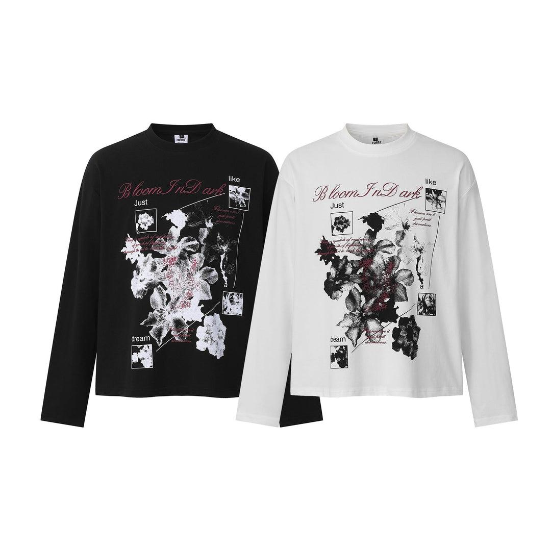 Women's long-sleeve shirt with floral photo print and oversized boxy cut