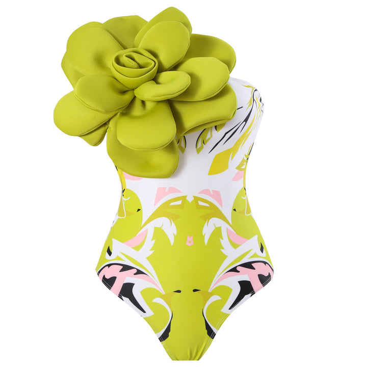 Ladies Elegant Swimsuit with Large Floral Detail and Transparent Overlay Mune Fashion
