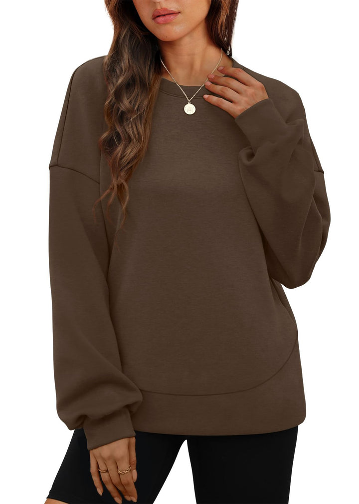 Women's casual oversized round neck sweatshirt with dropped shoulder, rounded hem, and soft inner lining Mune Fashion