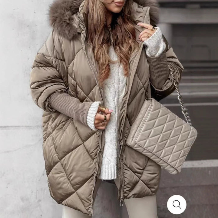 Women Quilted Winter Parka with Removable Hood Mune