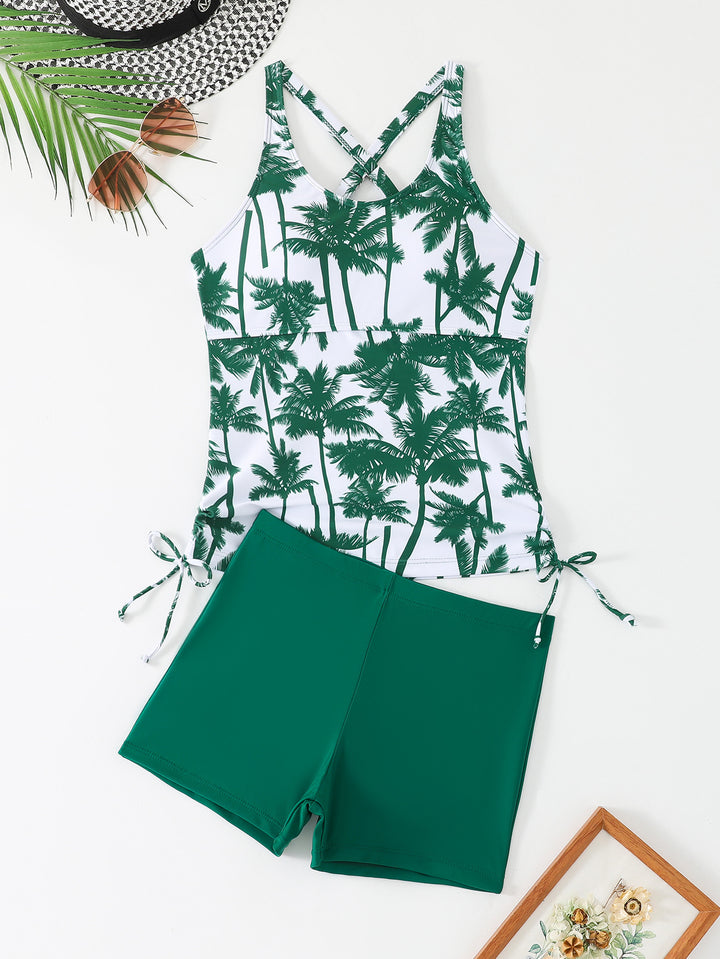 Ladies Sporty Tankini Set with Floral Design and Adjustable Cuffs Mune Fashion