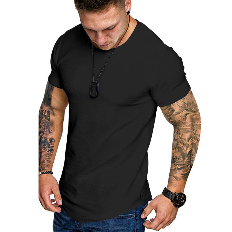 Men's figure-hugging round neck shirt with athletic cut elastic cotton-elastane mix and rounded hem Mune Fashion