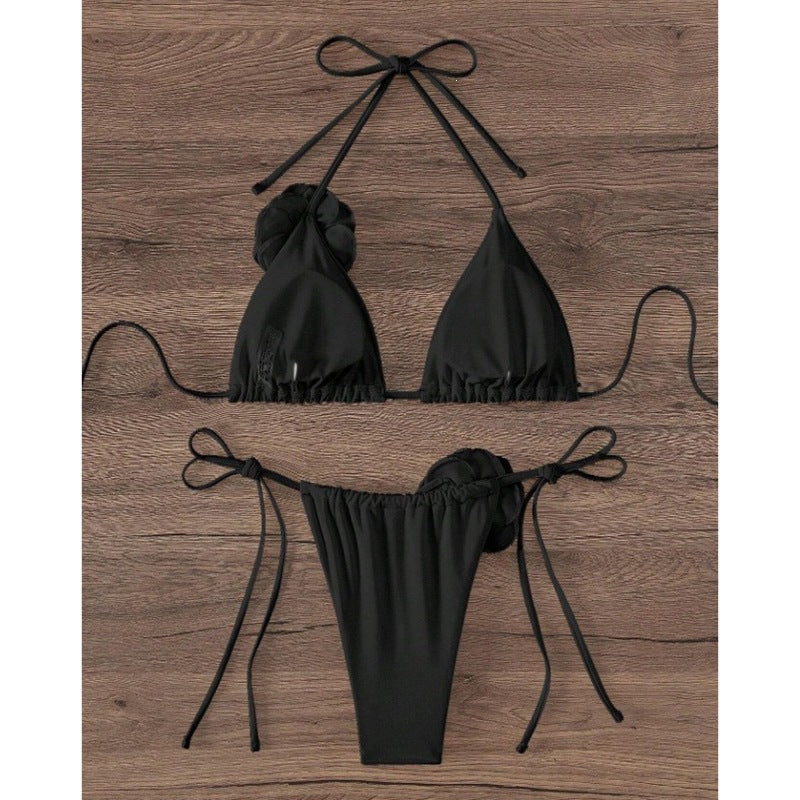 Women's triangle bikini with floral appliqués and adjustable straps Mune Fashion