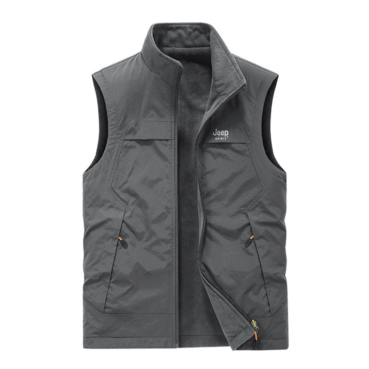 Men's Fleece-lined Outdoor Vest with high collar and multifunctional pockets Mune Fashion
