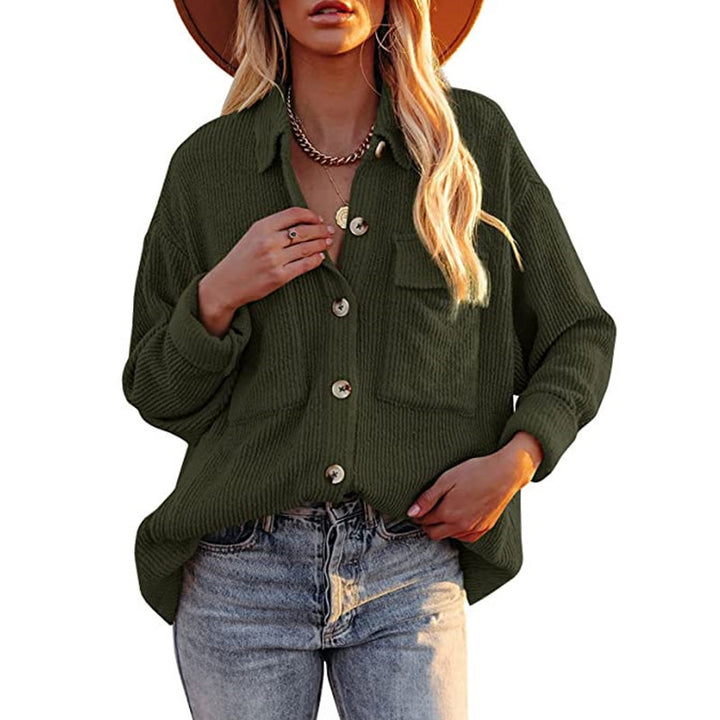 Women Oversized Fine Knit Shirt Jacket with Button Placket and Brusttaschen Mune Fashion