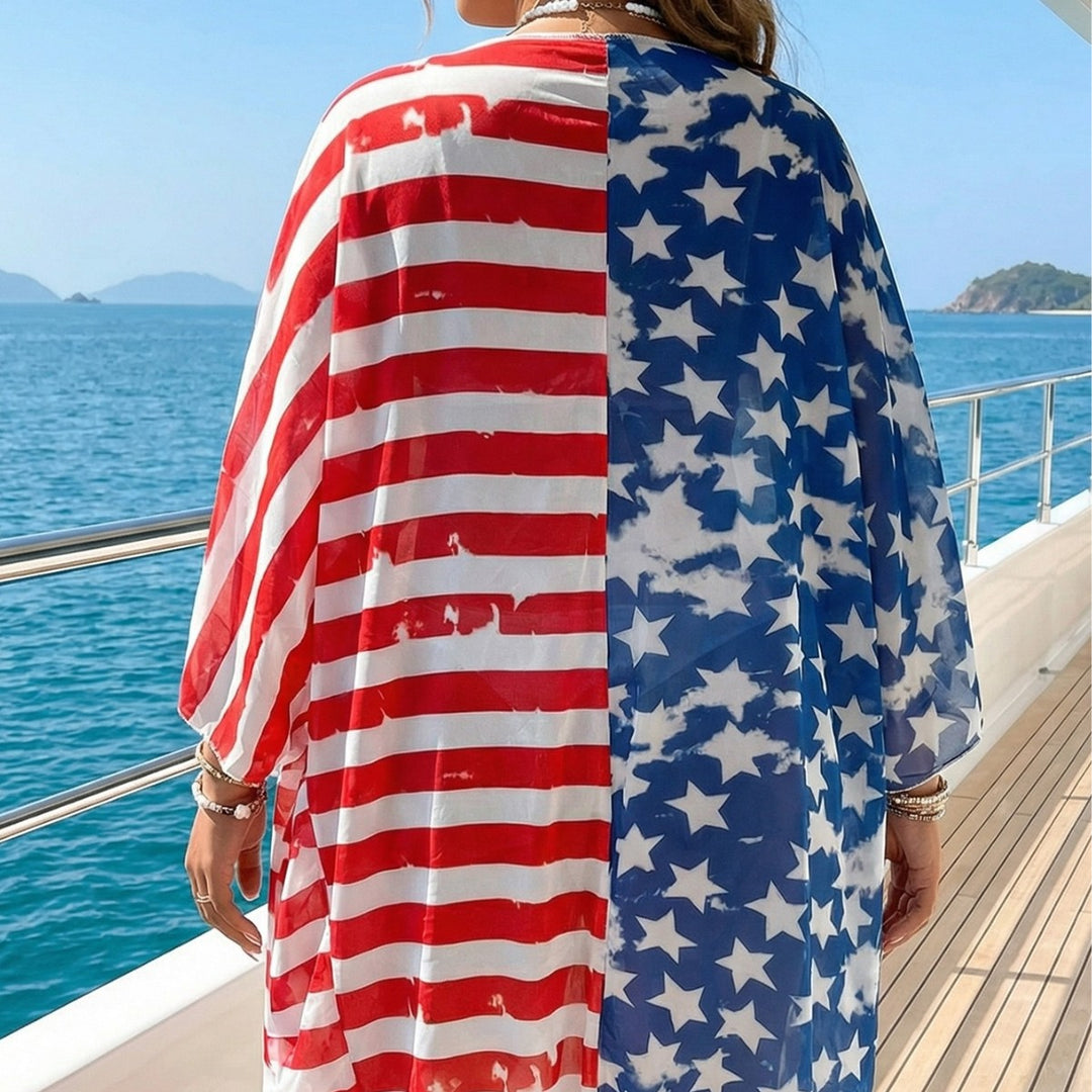 Ladies airy beach kimono with star patterns Mune Fashion