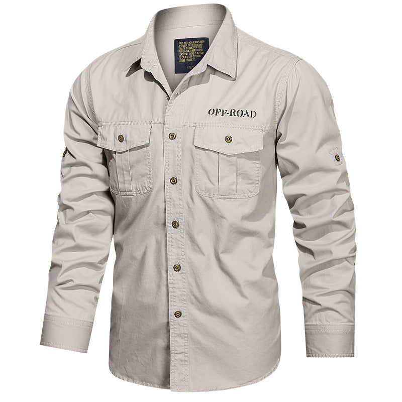 Men's Long Sleeve Utility Canvas Shirt with Chest Pockets and OFF-ROAD Print Mune Fashion