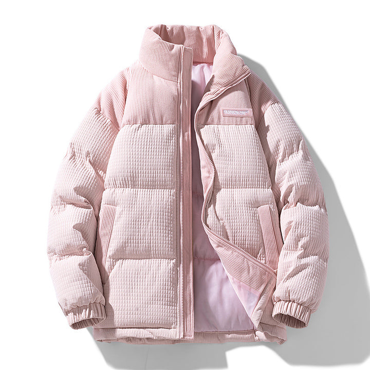 Men's Padded Corduroy-Look Quilted Jacket with High Standing Collar and Thermal Lining Mune Fashion