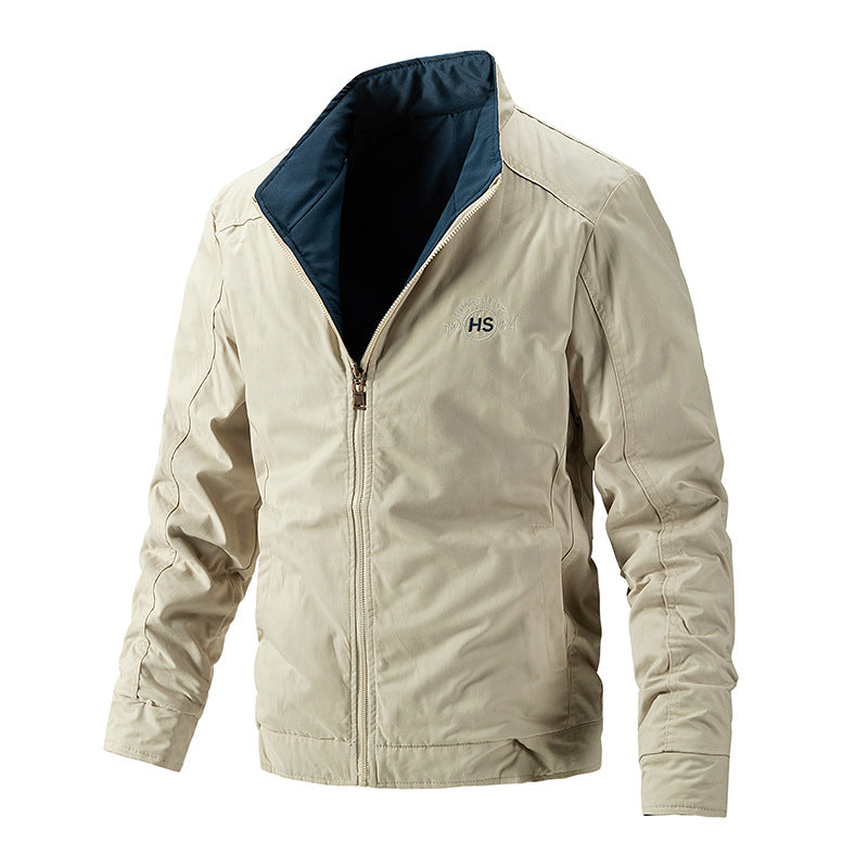 Men's Lightweight Water-Repellent Zip Jacket with Stand Collar and Contrasting Lining Mune Fashion