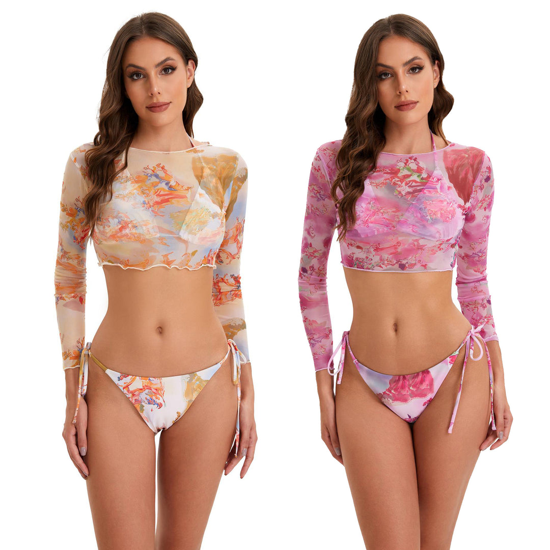 Women's bikini set with long-sleeve crop top and floral design Mune Fashion