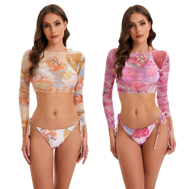 Women's bikini set with long-sleeve crop top and floral design Mune Fashion