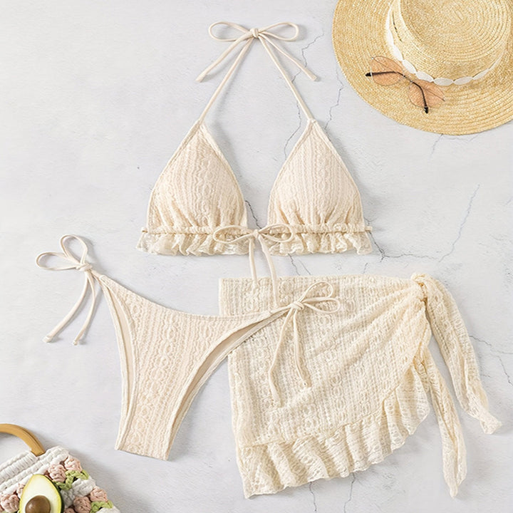 Women's Triangle Bikini with Ruffle Detail and Matching Wrap Skirt Mune Fashion