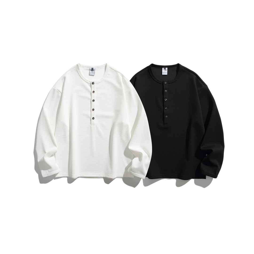 Unisex Waffle Knit Henley Shirt with Button Placket and Round Neckline Mune Fashion