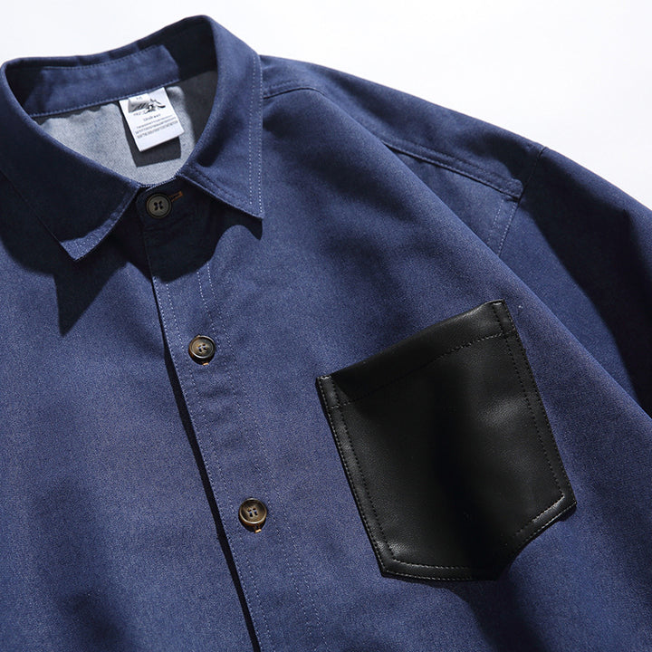 Men's overshirt-jacket in worker look with contrasting leather-look chest pocket Mune Fashion