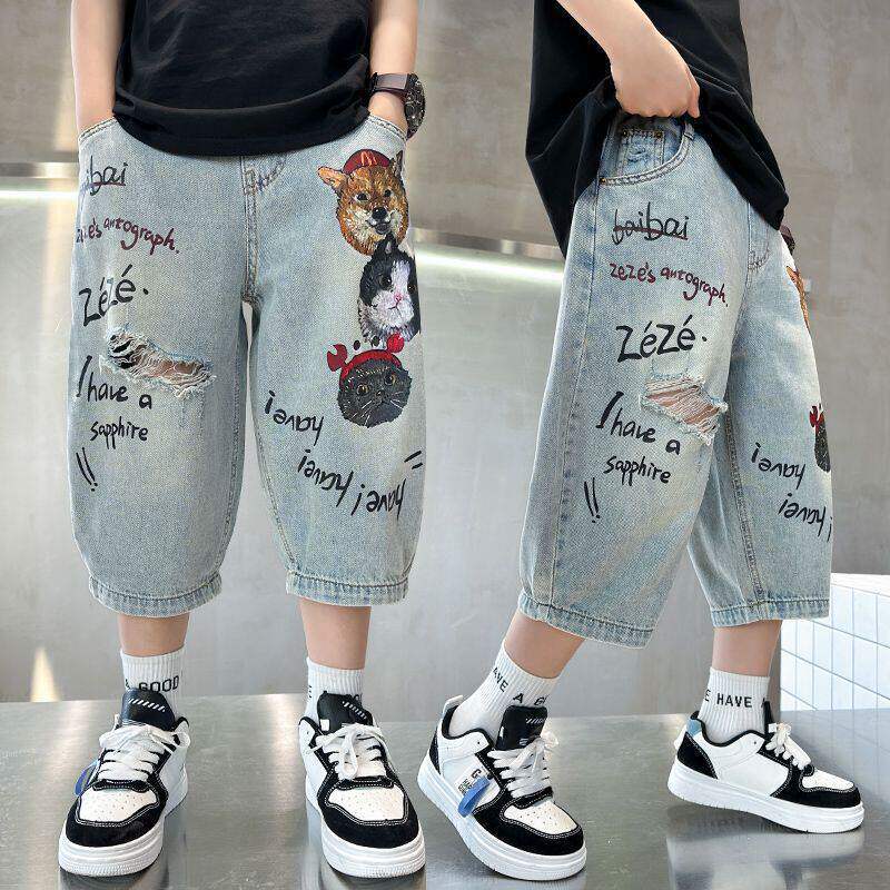 Unisex loose denim cargo shorts with creative animal motifs Mune Fashion