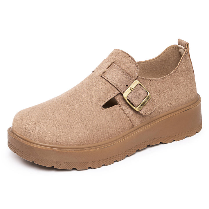 Women nan platform Mary Jane slipper with suede surface and adjustable metal buckle Mune Fashion
