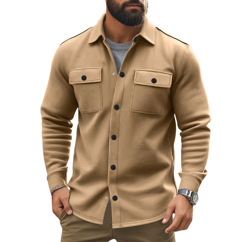 Men's sturdy wool fleece overshirt jacket with patch breast pockets and snap button placket Mune Fashion