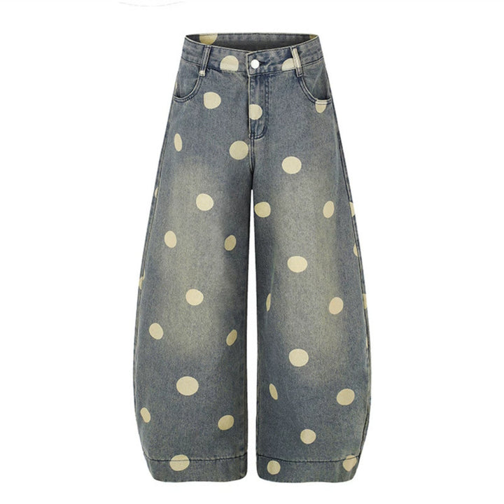 Women's Wide Jeans Culottes in Palazzo Style with High Waist and Polka Dot Pattern Mune Fashion
