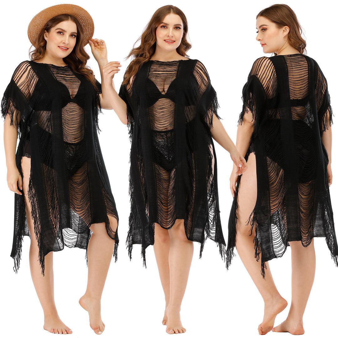 Women's airy beach cover-up with fringed accents Mune Fashion