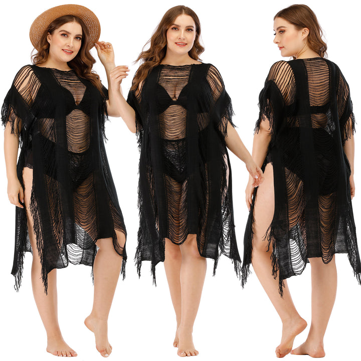 Women's airy beach cover-up with fringed accents Mune Fashion