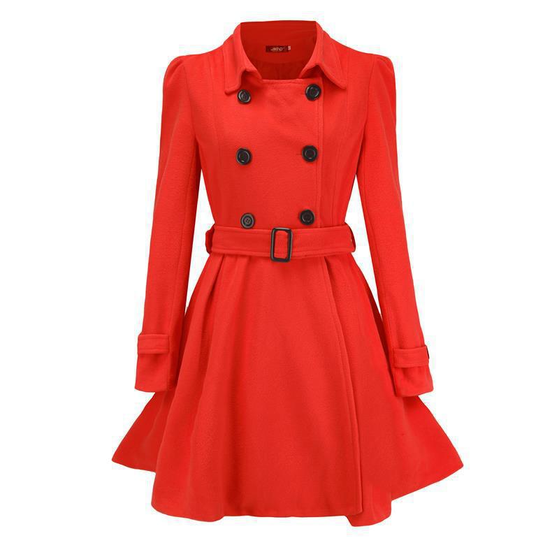 Women's tailored double-breasted coat with flared skirt, tailored belt, and structured shoulders Mune Fashion